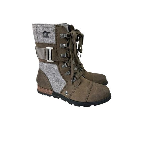 Sorel Major Carly Boots Women's 5 Green Gray Leather Lace Up Zip Combat Cap Toe - Picture 5 of 8